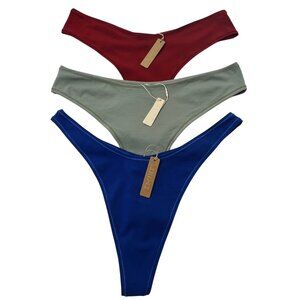 SKIMS Cotton Jersey Dipped‎ Thong Lot of 3 Cobalt Mineral Brick 3X
